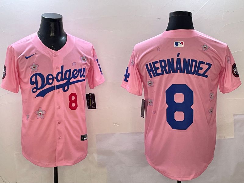 Men Los Angeles Dodgers #8 Hernandez Pink Sakura Edition 2025 Nike MLB Jersey style 9->los angeles dodgers->MLB Jersey